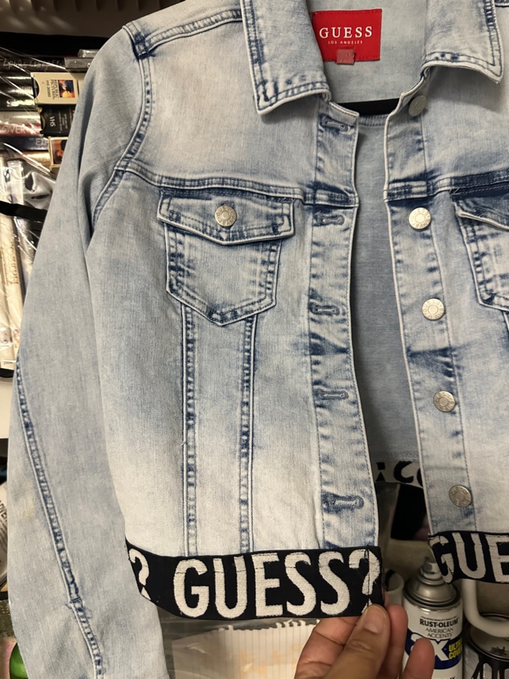 GUESS Red-Label Light Blue Denim Jacket with Black and White details